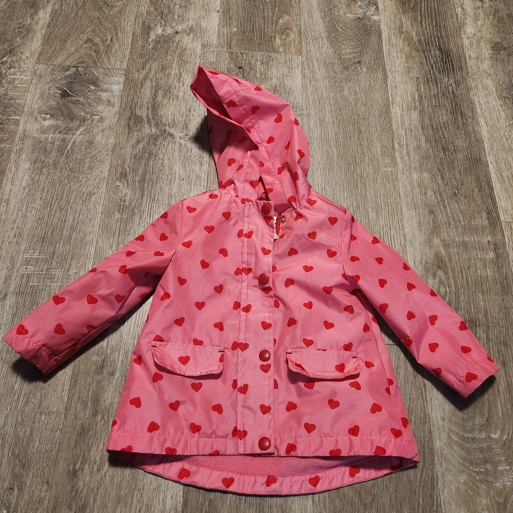 Joe Fresh Pink Raincoat with Red Hearts